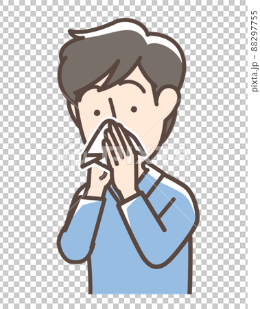 鼻をかんでいる男性 88297755