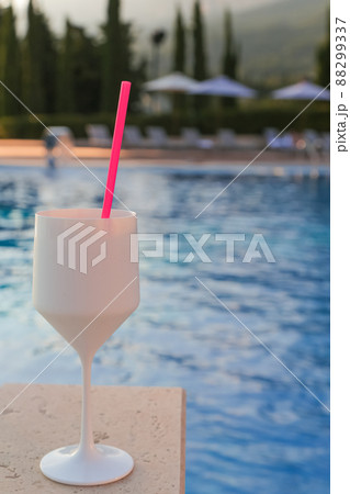 Pink Straw On White Background Stock Photo 93574048