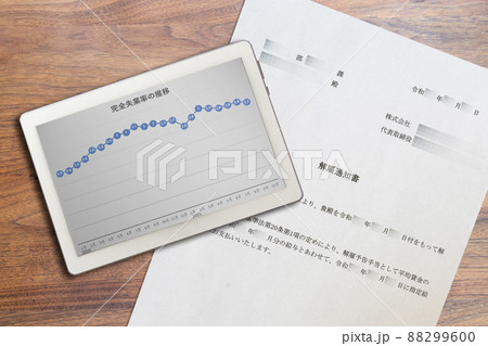 完全失業率の推移グラフと解雇通知書 完全失業率の推移グラフと解雇通知書 88299600