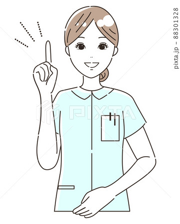 指さしポーズの看護師 医療従事者 のイラスト素材 上半身 のイラスト素材