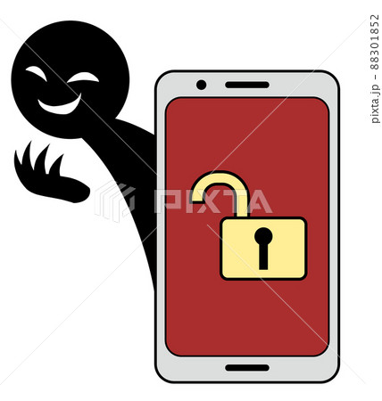 セキュリティーが解除されたスマホを笑う悪人イメージの素材 88301852