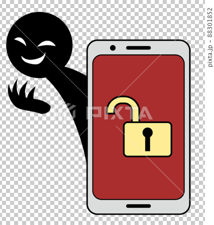 セキュリティーが解除されたスマホを笑う悪人イメージの素材 88301852