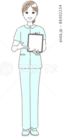 タブレットを持って説明をする看護師(医療従事者)のイラスト素材(全身) タブレットを持って説明をする看護師(医療従事者)のイラスト素材(全身) 88302234