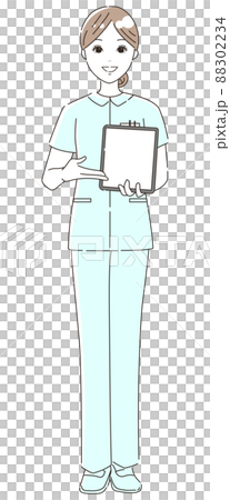 Illustration material (whole body) of a nurse (medical worker) explaining with a tablet 88302234