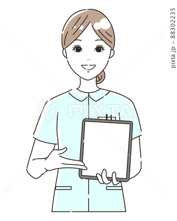 タブレットを持って説明をする看護師（医療従事者）のイラスト素材（上半身） 88302235