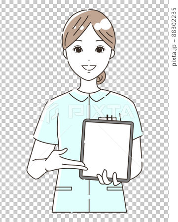 Illustration material (upper body) of a nurse (medical worker) explaining with a tablet 88302235
