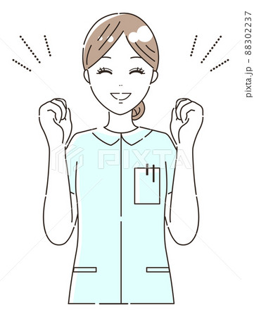 ガッツポーズで応援する看護師 医療従事者 のイラスト素材 上半身 のイラスト素材