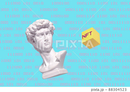 Statue of a bust of Roman David and cryptocurrency NFT and coding 88304523