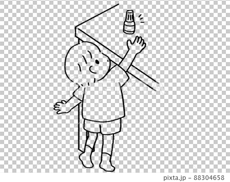 A boy trying to reach for eye drops on the table 88304658