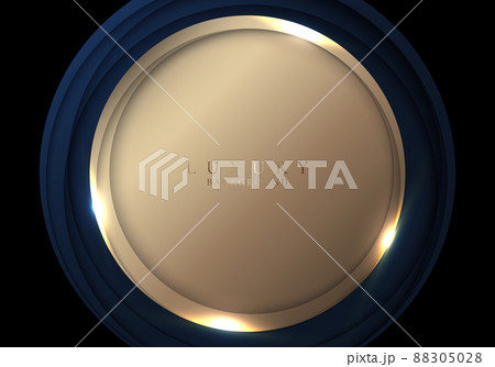 Abstract modern luxury 3D blue and golden circles with lighting on black background 88305028