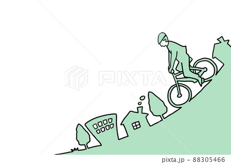 自転車に乗る人と街並みの風景　手描き線画 88305466