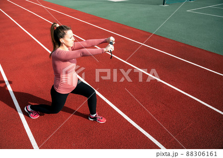 Pregnancy fitness. Prenatal healthy fitness active fit gym outside. Pregnant woman training yoga sport exercise. Prenatal Gymnastics. Pregnancy fitness. Prenatal healthy fitness active fit gym outside. Pregnant woman training yoga sport exercise. Prenatal Gymnastics. 88306161