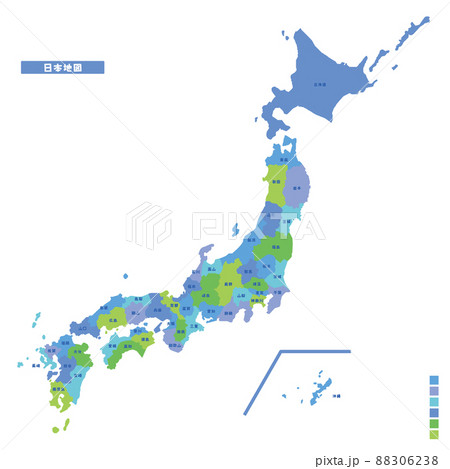 日本列島・日本地図 雨の日カラーで色分けしてみた 88306238