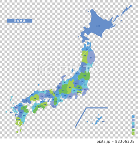 日本列島・日本地図 雨の日カラーで色分けしてみた 88306238