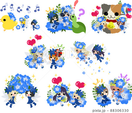 可愛い小さな花の妖精やたちやネモフィラの妖精たちの素敵な日々の生活のイラスト 可愛い小さな花の妖精やたちやネモフィラの妖精たちの素敵な日々の生活のイラスト 88306330