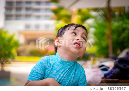 Closeup portrait Unhappy young Boy. Emotion Concept 88306547