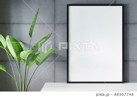 Blank empty picture frame mockup on gray cement wall. 88307748