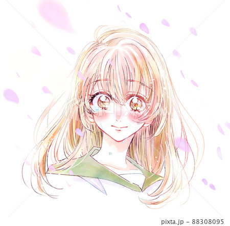 セーラー服の女子学生　笑顔　涙　桜吹雪 88308095