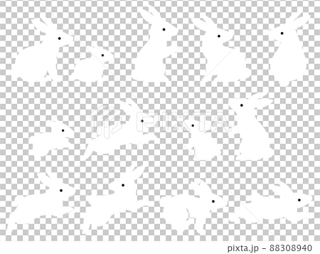 白いウサギのデフォルメイラストセット 88308940