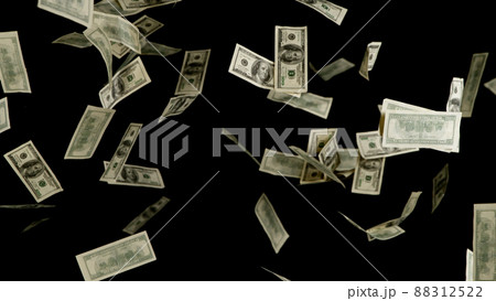 Hundred dollars banknotes fly on black background 88312522