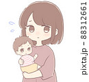 女の子の赤ちゃんとママ　不安そうな表情 88312661