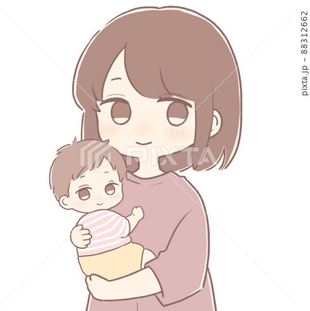 女の子の赤ちゃんとママ 微笑みのイラスト素材