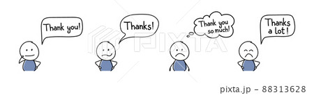 Unhappy hand drawn character with text - thank you, thanks. Vector 88313628