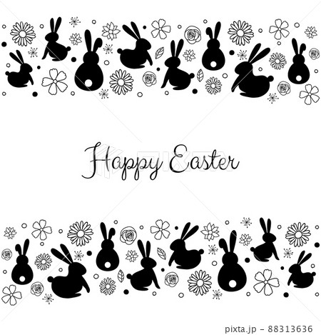 Easter greeting card with bunnies nad flowers. Vector 88313636