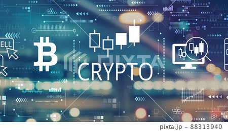Crypto Trading theme with blurred city lights Crypto Trading theme with blurred city lights 88313940