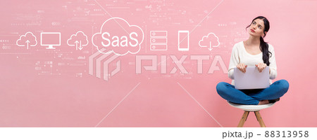 SaaS - software as a service concept with woman using a laptop 88313958