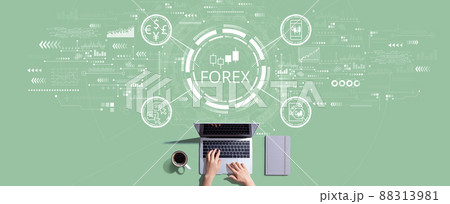 Forex trading concept with person working with laptop Forex trading concept with person working with laptop 88313981