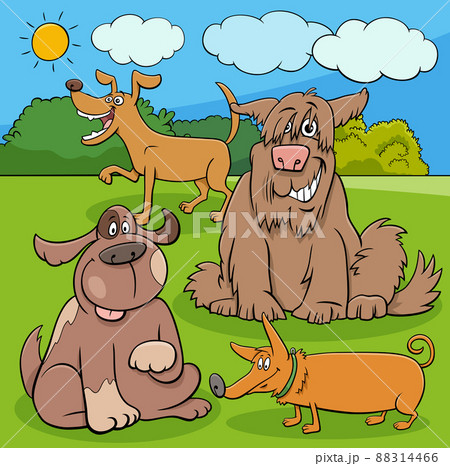 cartoon playful dogs characters in the park 88314466