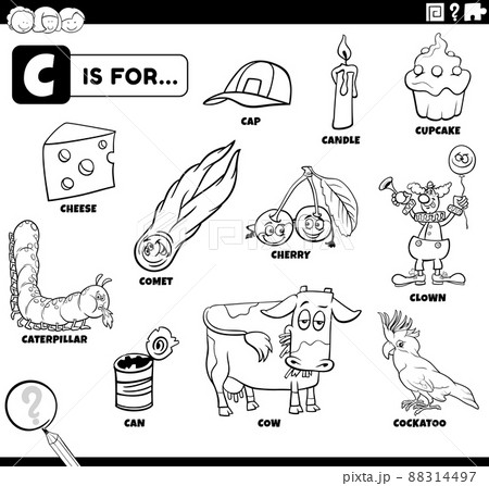 letter c words educational set coloring book page letter c words educational set coloring book page 88314497