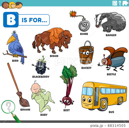 letter b words educational set with cartoon characters letter b words educational set with cartoon characters 88314505