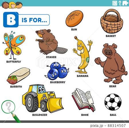 Letter B Words Educational Set With Cartoon...のイラスト素材 [88314507] - PIXTA