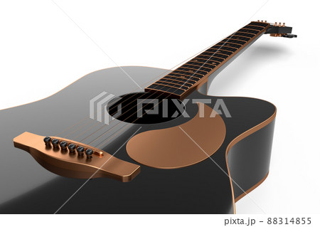 Close-up of acoustic guitar isolated on white background. 3d render of concept for rock festival poster with spanish guitar for music shop 88314855