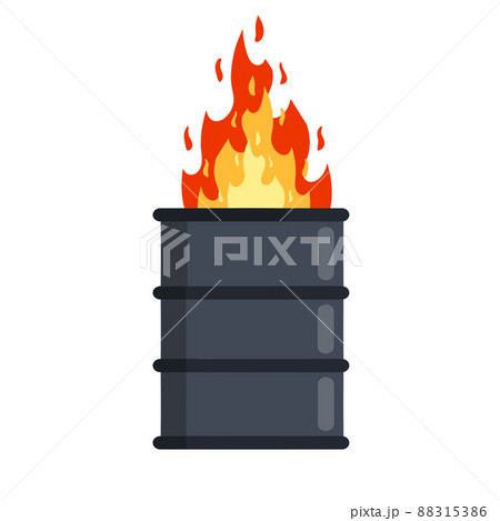 Burning barrel. Trash can and fire. 88315386