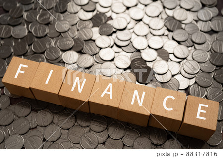 ファイナンスのイメージ｜「FINANCE」と書かれた積み木とコイン 88317816