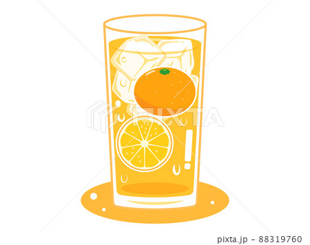 コップに注がれたオレンジジュースのイラストのイラスト素材