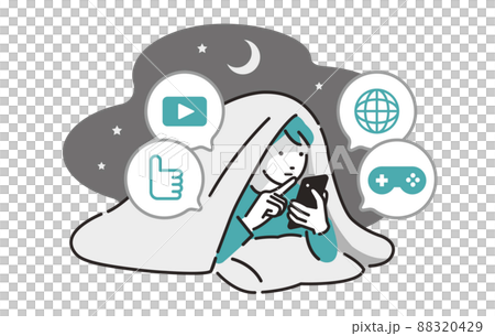 人物 夜更かししてスマホに夢中になる男の子 88320429