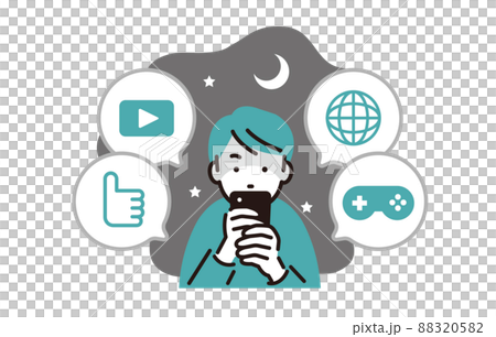 A boy who stays up late and gets hooked on his smartphone 88320582
