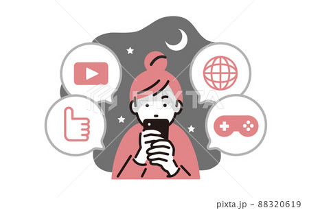 人物 夜更かししてスマホに夢中になる女の子 88320619
