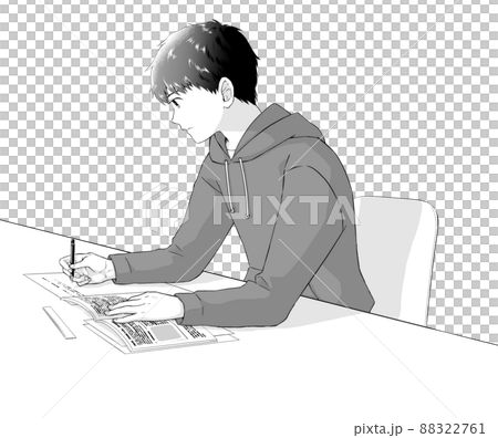 勉強する若い男性　モノクロ 88322761