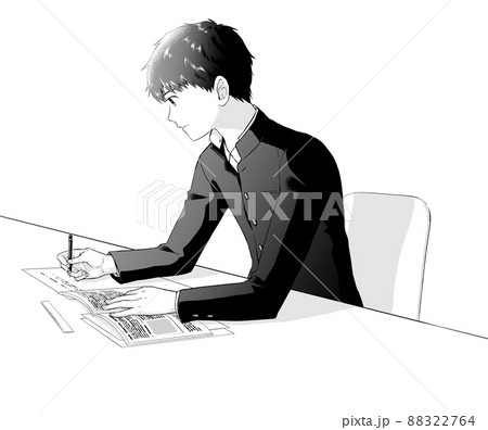 勉強する学生 モノクロ(学生服) 勉強する学生 モノクロ(学生服) 88322764