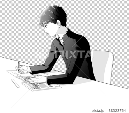 勉強する学生 モノクロ(学生服) 勉強する学生 モノクロ(学生服) 88322764