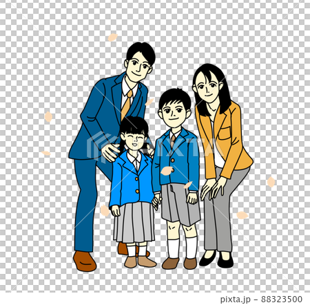 白を背景に入学式や卒業式に家族で撮る記念写真_男の子_女の子_兄_妹_カラートーン 88323500