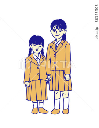 白を背景に入学式や卒業式に撮る記念写真_女の子_姉_妹_オレンジトーン 88323508