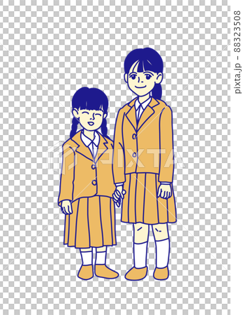 白を背景に入学式や卒業式に撮る記念写真_女の子_姉_妹_オレンジトーン 88323508
