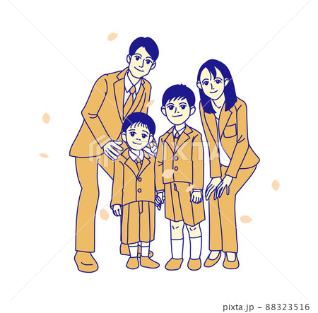 白を背景に入学式や卒業式に家族で撮る記念写真_男の子_兄_弟_オレンジトーン 88323516