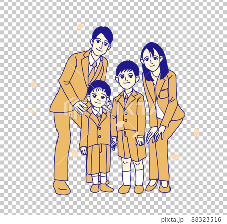 白を背景に入学式や卒業式に家族で撮る記念写真_男の子_兄_弟_オレンジトーン 88323516